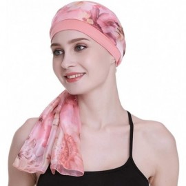 Berets Elegant Chemo Cap With Silky Scarfs For Cancer Women Hair Loss Sleep Beanie - Coral - CC18LXADAD4 $15.61