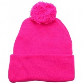 Baseball Caps Solid Plain Unisex Winter Cuff Pom Knit Beanie - Hot Pink - CN11SFYWGPH $9.27