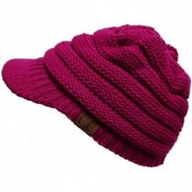 Skullies & Beanies Exclusive Brim Visor Trendy Warm Chunky Soft Stretch Cable Knit - Hot Pink - C012N81K14A $20.12