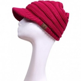 Skullies & Beanies Exclusive Brim Visor Trendy Warm Chunky Soft Stretch Cable Knit - Hot Pink - C012N81K14A $20.12