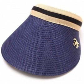 Sun Hats Women's Summer Foldable Straw Sun Visor w/Cute Bowtie UPF 50+ Packable Wide Brim Roll-Up Visor Beach Hat - 03navy - ...
