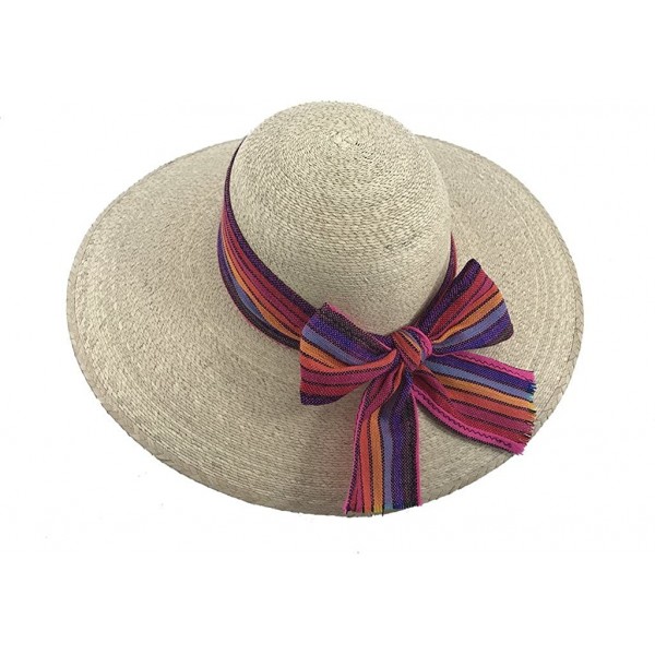 Sun Hats The Original DAMA Lady's Moreno Palm Straw Sun Hat - Natural W/ Pink/Rainbow Bow - CJ184NKISUS $49.46