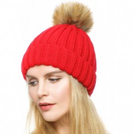 Skullies & Beanies Womens Girls Winter Fur Hat Large Faux Fur Pom Pom Slouchy Beanie Hats - Red - C212N33JFVR $13.45