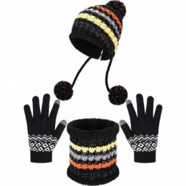 Skullies & Beanies 3 Pieces Fleece Lined Hat Knitted Scarf Touchscreen Gloves for Women Winter Favors - Black - C018AA75MZI $...