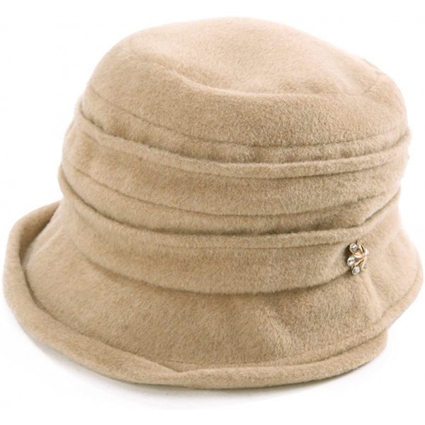 Berets Womens Wool Blend Winter Bucket 1920s Vintage Derby Hat Fedora Round Fall Bowler 55-59cm - 89108-beige - CN18ZCQ9O9M $...