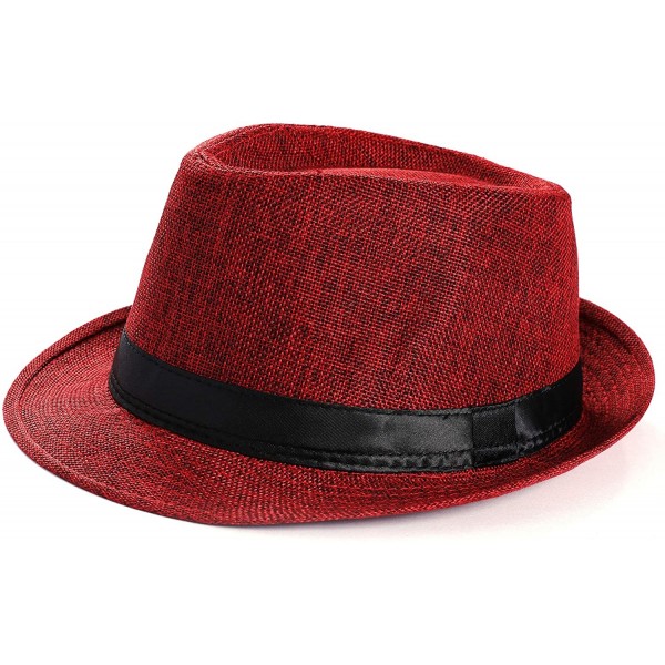 Fedoras 1920s Panama Fedora Hat Cap for Men Gatsby Hat for Men 1920s Mens Gatsby Costume Accessories - Red - CW18HTTGRLY $13.69