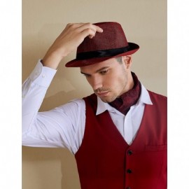 Fedoras 1920s Panama Fedora Hat Cap for Men Gatsby Hat for Men 1920s Mens Gatsby Costume Accessories - Red - CW18HTTGRLY $13.69