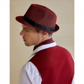 Fedoras 1920s Panama Fedora Hat Cap for Men Gatsby Hat for Men 1920s Mens Gatsby Costume Accessories - Red - CW18HTTGRLY $13.69