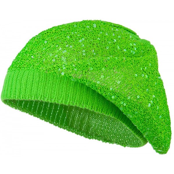 Berets Sequin Nylon Stretchable Beret - Lime - CL11K1CSVJV $15.36