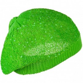 Berets Sequin Nylon Stretchable Beret - Lime - CL11K1CSVJV $15.36