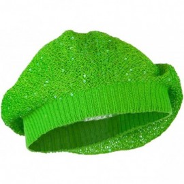 Berets Sequin Nylon Stretchable Beret - Lime - CL11K1CSVJV $15.36