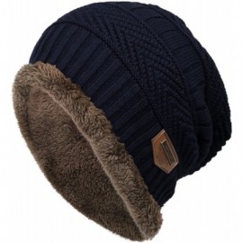 Skullies & Beanies Winter Beanie Hat Warm Knit Hat Thick Fleece Lined Winter Hat for Men Women Knit Skull Cap - Navy Blue - C...