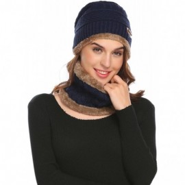 Skullies & Beanies Winter Beanie Hat Warm Knit Hat Thick Fleece Lined Winter Hat for Men Women Knit Skull Cap - Navy Blue - C...