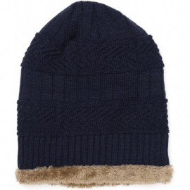 Skullies & Beanies Winter Beanie Hat Warm Knit Hat Thick Fleece Lined Winter Hat for Men Women Knit Skull Cap - Navy Blue - C...