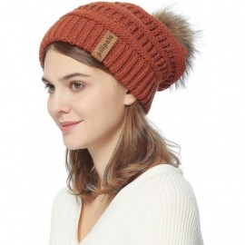Skullies & Beanies Womens Winter Knit Beanie Hat Slouchy Warm Raccoon Fur Pom Pom Hat Caps for Women Ladies Girls - CD18ZXWCY...
