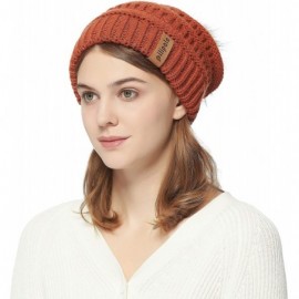 Skullies & Beanies Womens Winter Knit Beanie Hat Slouchy Warm Raccoon Fur Pom Pom Hat Caps for Women Ladies Girls - CD18ZXWCY...