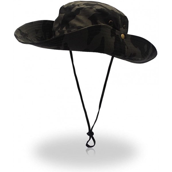 Sun Hats Outdoor Sun Hats with Wind Lanyard Bucket Hat Fishing Cap Boonie for Men/Women/Kids - Olive Green Camouflage - CP17Y...