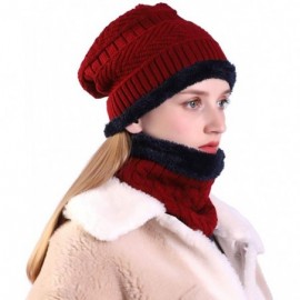 Skullies & Beanies Womens Mens Winter Hat Warm Thick Beanie Cap Scarf for Winter Knit Ski Beanies - Red - CY186O9THDD $13.54
