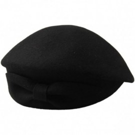 Berets Women's Wool Beret Beanie Retro Pillbox Hat Cap with Bow - Black - CW124X1DJ1P $20.03
