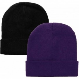 Skullies & Beanies Men Women Knitted Beanie Hat Ski Cap Plain Solid Color Warm Great for Winter - 2pcs Black & Dark Purple - ...