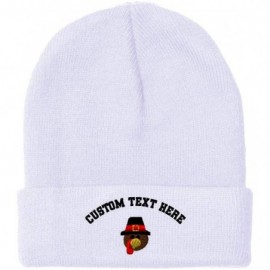 Skullies & Beanies Custom Beanie for Men & Women Thanksgiving Turkey Face Embroidery Skull Cap Hat - White - C218ZS3IX3R $11.76