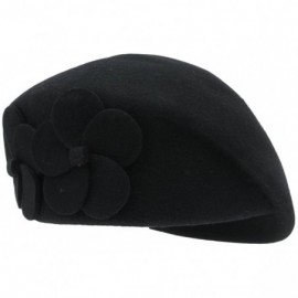 Womens Church Woolen Winter Solid Senior Flower Beret Cap - Black ...