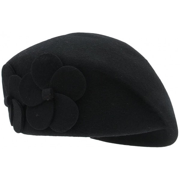 Berets Womens Church Woolen Winter Solid Senior Flower Beret Cap - Black - C618CQTNDH3 $10.04