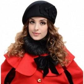 Berets Womens Church Woolen Winter Solid Senior Flower Beret Cap - Black - C618CQTNDH3 $10.04