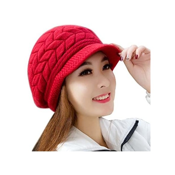 Skullies & Beanies Women Winter Knit Hats with Visor - Warm Berets Caps Knitted Wool Baggy Snow Ski Beanie Hat - Watermelon R...