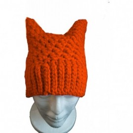 Skullies & Beanies 100% Handmade Knitted Pussy Cat Hat for Women's March Winter Warm Beanie Cap - Orange - CI189SQX7GZ $14.64