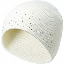 Skullies & Beanies Women Winter Beanie Hat Rhinestone Warm Knit Hat Slouchy Ski Skull Cap - White - CC18KXHNWST $10.18