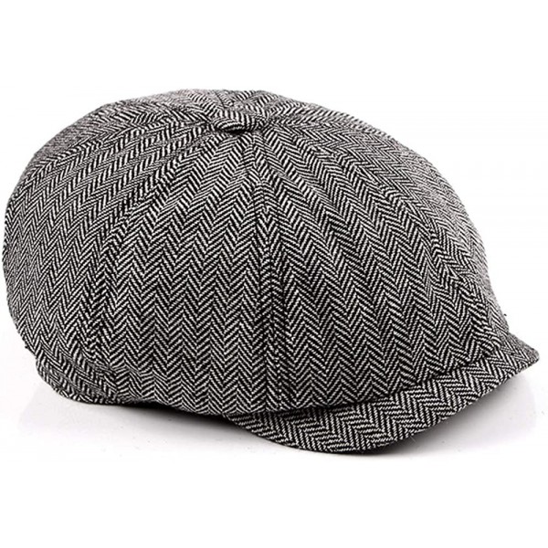 Newsboy Caps Mens Flat Cap Beret Herringbone Newsboy Bakerboy Hat Gatsby Peaky Blinders - Light-gray - C218LGMIZLX $9.95