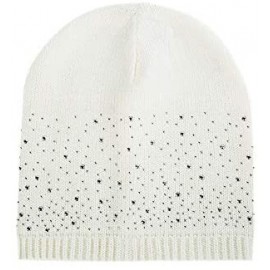 Skullies & Beanies Women Winter Beanie Hat Rhinestone Warm Knit Hat Slouchy Ski Skull Cap - White - CC18KXHNWST $10.18