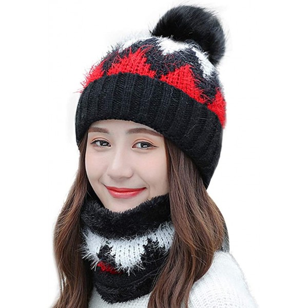 Skullies & Beanies 2 Piece Set Women Skull Beanie Snow Ski Hat Neck Circle Scarf Balaclavas Winter Knit Fleece Cap Cold Weath...