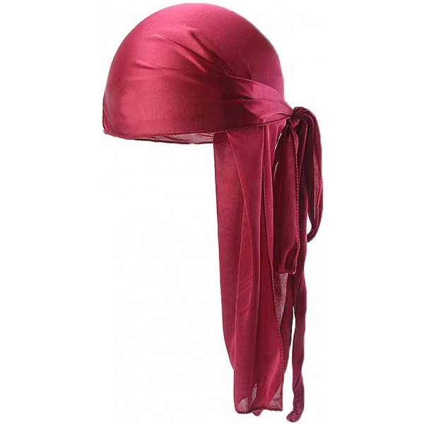 Skullies & Beanies Silk Durags for Men Waves-Long Tail Cool Doorags Scarf Chemo Wave Caps - Red Wine - C518SN3O7GW $13.59