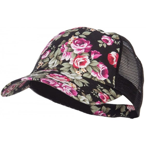 Baseball Caps Floral Print Mesh Trucker Cap - Black - C712HV9Q4XV $10.90