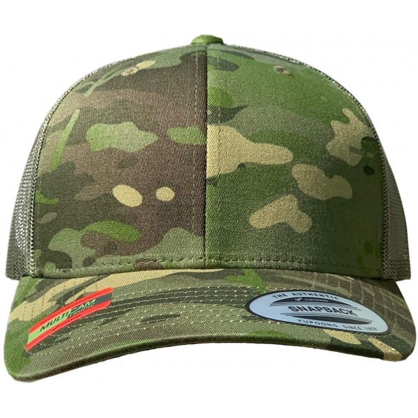 Baseball Caps Yupoong 6606 Curved Bill Trucker Mesh Snapback Hat with NoSweat Hat Liner - Multicam Tropic/Green - CO18XSO92MO...
