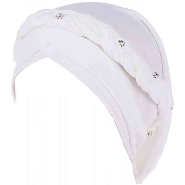 Sun Hats Women India Hat Muslim Solid One Tail Chemo Beanie Scarf Turban Warm Wrap Cap - White - CU18LDLI7X3 $8.44