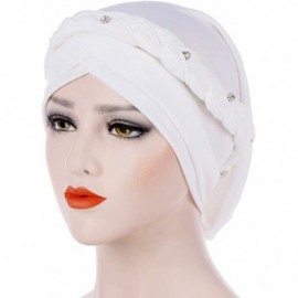 Sun Hats Women India Hat Muslim Solid One Tail Chemo Beanie Scarf Turban Warm Wrap Cap - White - CU18LDLI7X3 $8.44