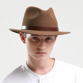 Fedoras Fedora for Men Women Wool Felt Camel Red Grey Black Panama Hat Classic Wide Brim Vintage - Camel - CS18X65KQ70 $27.41