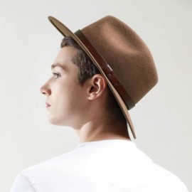 Fedoras Fedora for Men Women Wool Felt Camel Red Grey Black Panama Hat Classic Wide Brim Vintage - Camel - CS18X65KQ70 $27.41