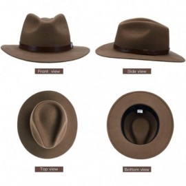 Fedoras Fedora for Men Women Wool Felt Camel Red Grey Black Panama Hat Classic Wide Brim Vintage - Camel - CS18X65KQ70 $27.41