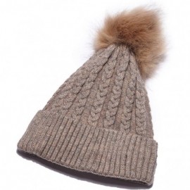 Skullies & Beanies Womens Winter Knit Slouchy Beanie Hat Warm Skull Ski Cap Faux Fur Pompom Hats for Women - Khaki - CN18ZUXW...