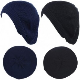 Berets JTL Beret Beanie Hat for Women Fashion Light Weight Knit Solid Color - 2pcs-pack Navy and Black - C918QGGN99A $19.62