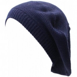 Berets JTL Beret Beanie Hat for Women Fashion Light Weight Knit Solid Color - 2pcs-pack Navy and Black - C918QGGN99A $19.62