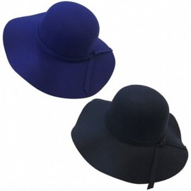 Sun Hats Vintage Women Ladies Wide Brim Floppy Warm Wool Blend Felt Hat Trilby Bowler Cap - 2 Pack Black+blue - CE12G73ZO33 $...