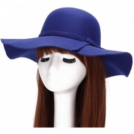 Sun Hats Vintage Women Ladies Wide Brim Floppy Warm Wool Blend Felt Hat Trilby Bowler Cap - 2 Pack Black+blue - CE12G73ZO33 $...