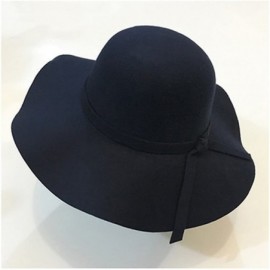 Sun Hats Vintage Women Ladies Wide Brim Floppy Warm Wool Blend Felt Hat Trilby Bowler Cap - 2 Pack Black+blue - CE12G73ZO33 $...