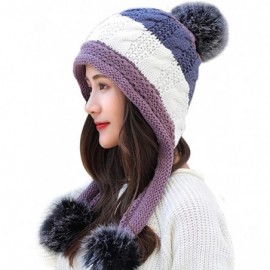 Skullies & Beanies Women Fleece Lined Winter Beanie Hat Ski Cap Ear Flaps Peruvian Dual Layered Pompoms - B05-lut010-zise - C...