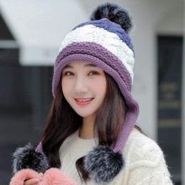 Skullies & Beanies Women Fleece Lined Winter Beanie Hat Ski Cap Ear Flaps Peruvian Dual Layered Pompoms - B05-lut010-zise - C...